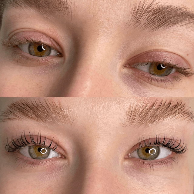 Lash extensions portfolio - Close up before and after picture showing the dramatic effect of a lash lift and tint. in San Diego